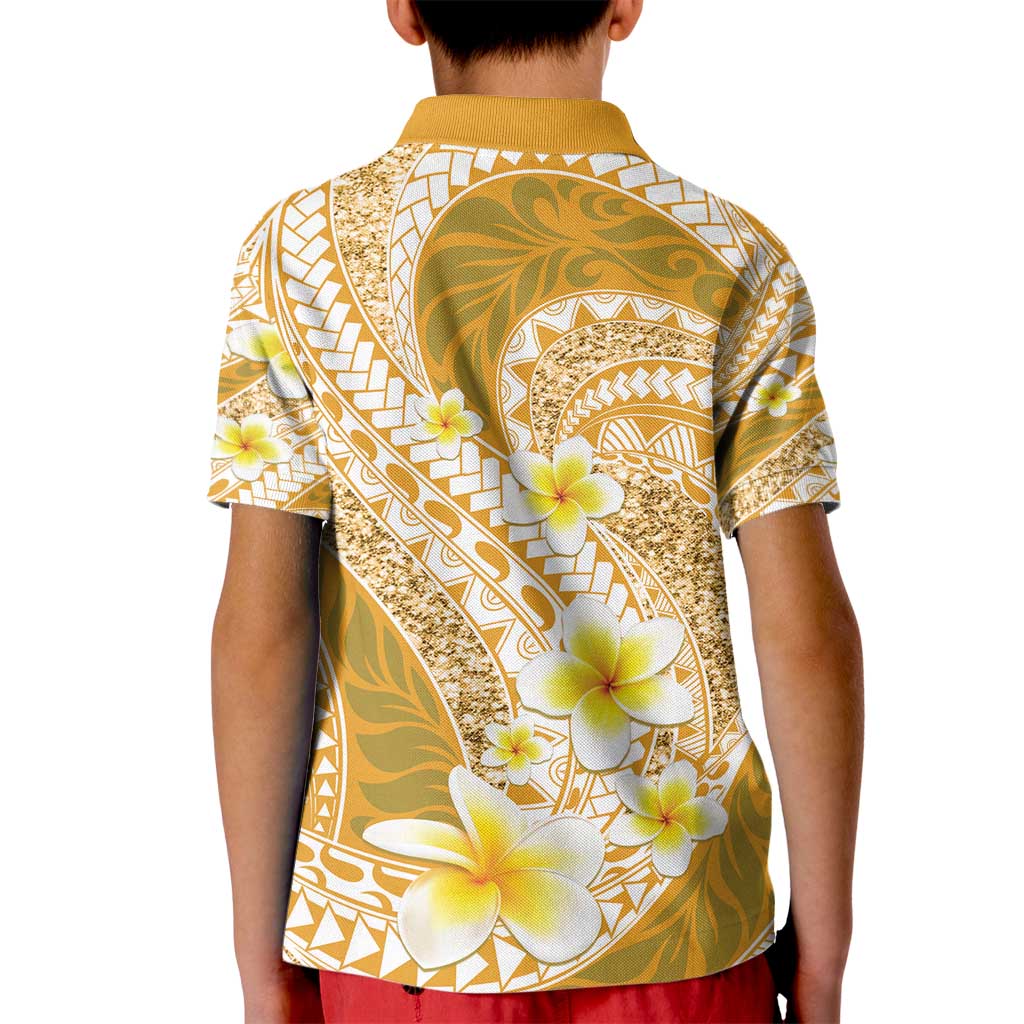 Plumeria Polynesian Gold Glitter Pattern Kid Polo Shirt