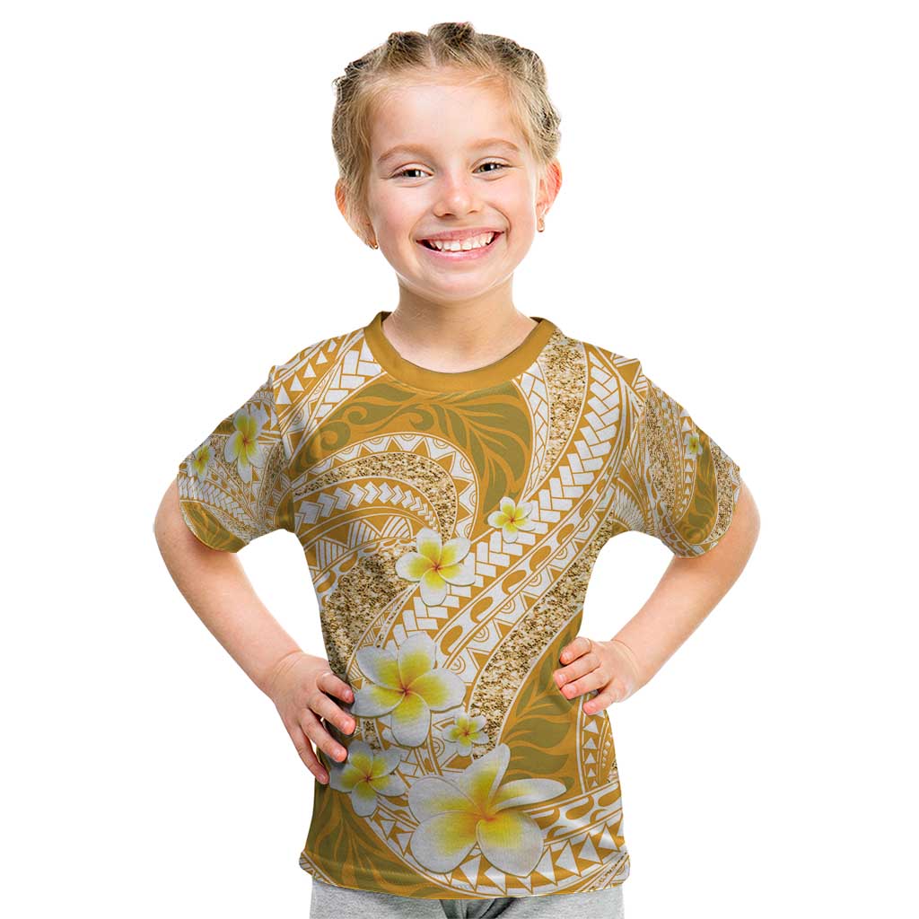 Plumeria Polynesian Gold Glitter Pattern Kid T Shirt