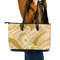 Plumeria Polynesian Gold Glitter Pattern Leather Tote Bag LT01 - Polynesian Pride