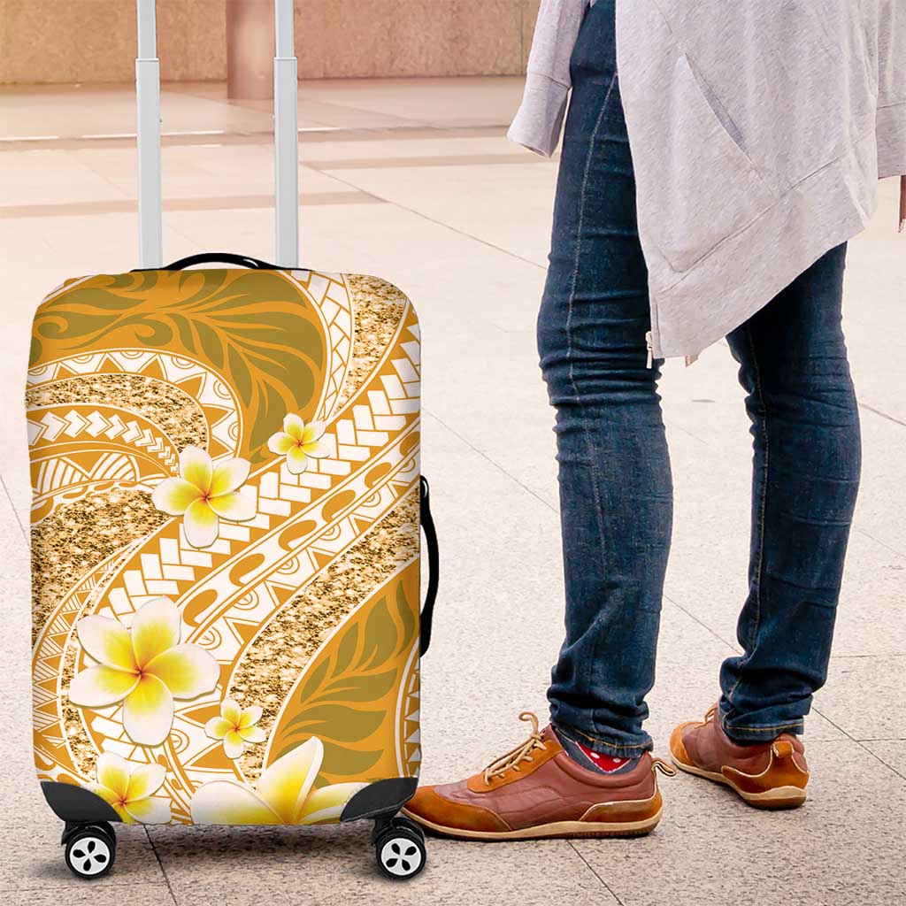 Plumeria Polynesian Gold Glitter Pattern Luggage Cover LT01 Gold - Polynesian Pride