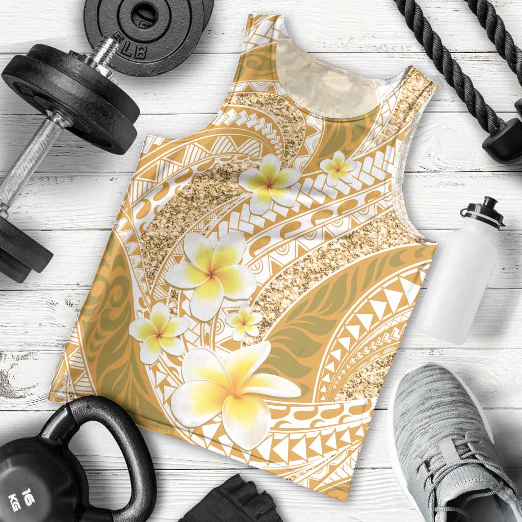 Plumeria Polynesian Gold Glitter Pattern Men Tank Top