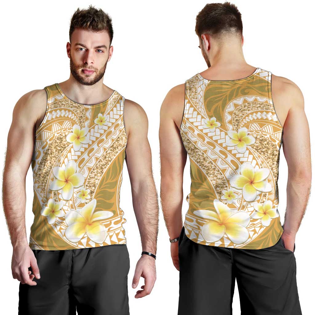 Plumeria Polynesian Gold Glitter Pattern Men Tank Top