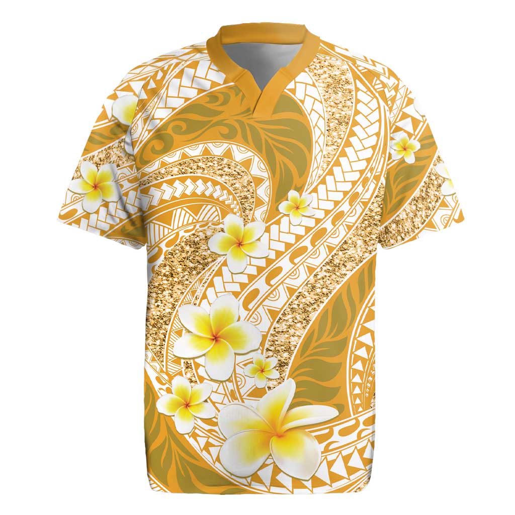 Plumeria Polynesian Gold Glitter Pattern Rugby Jersey LT01 Gold - Polynesian Pride