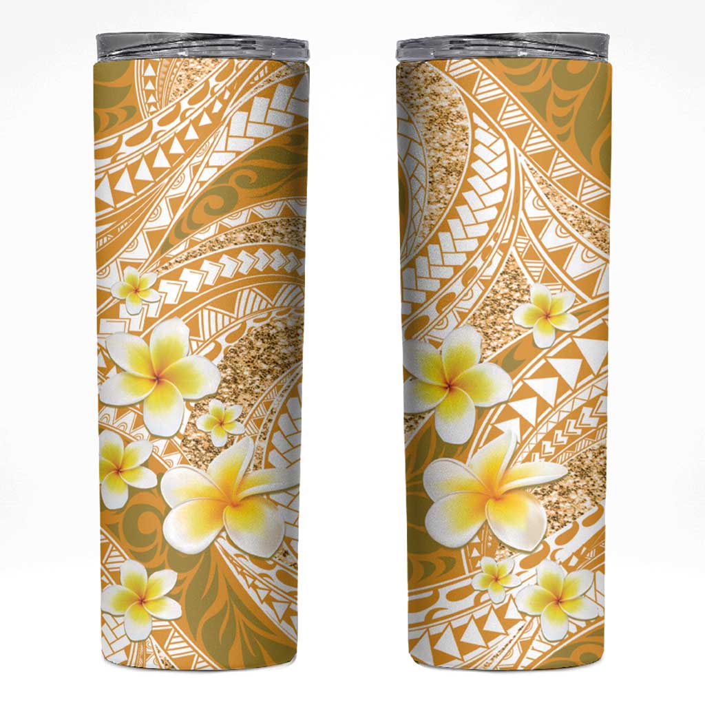 Plumeria Polynesian Gold Glitter Pattern Skinny Tumbler LT01 Gold - Polynesian Pride