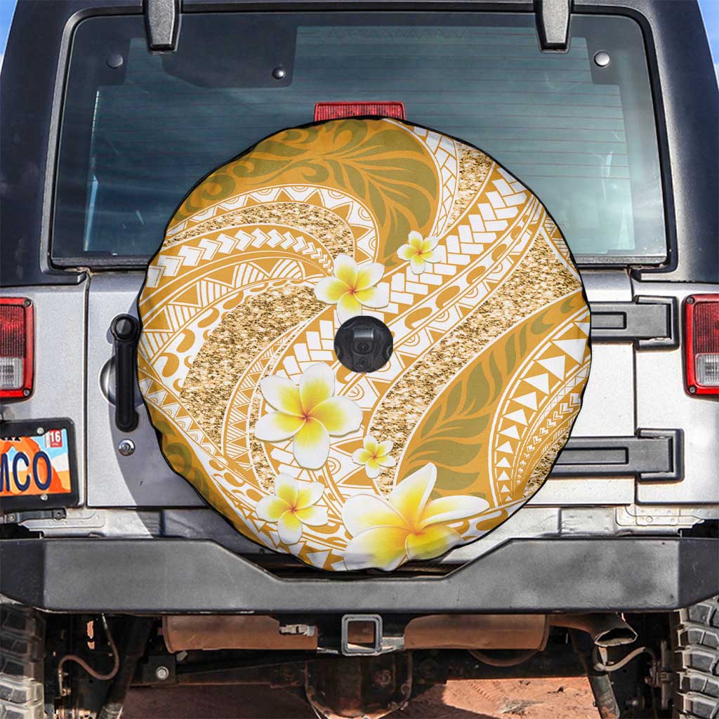 Plumeria Polynesian Gold Glitter Pattern Spare Tire Cover LT01 Gold - Polynesian Pride