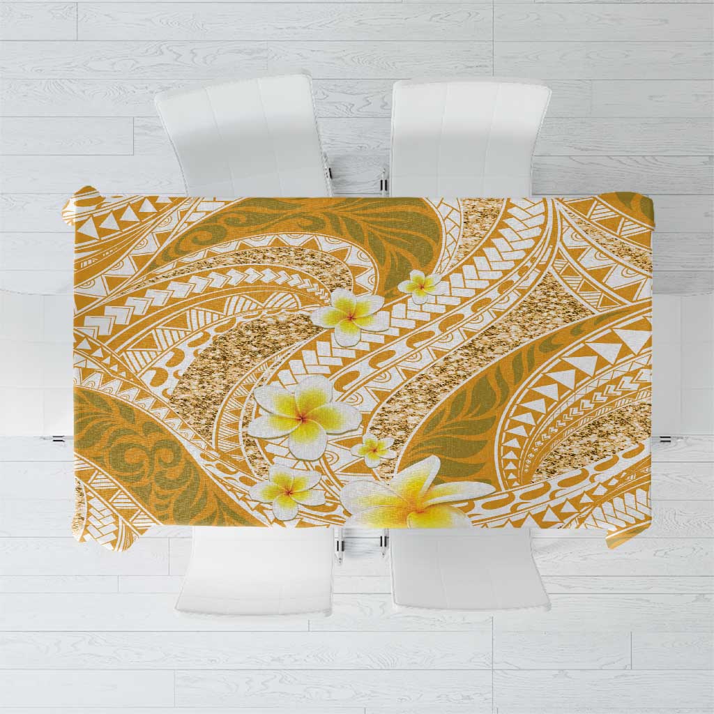 Plumeria Polynesian Gold Glitter Pattern Tablecloth LT01 Gold - Polynesian Pride