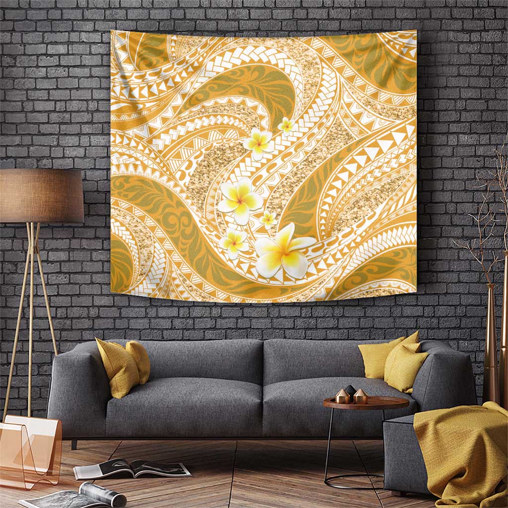 Plumeria Polynesian Gold Glitter Pattern Tapestry LT01 Gold - Polynesian Pride