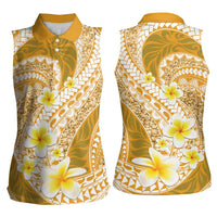 Plumeria Polynesian Gold Glitter Pattern Women Sleeveless Polo Shirt