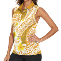 Plumeria Polynesian Gold Glitter Pattern Women Sleeveless Polo Shirt