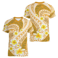Plumeria Polynesian Gold Glitter Pattern Women V-Neck T-Shirt