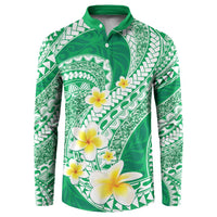 Plumeria Polynesian Green Glitter Pattern Button Sweatshirt