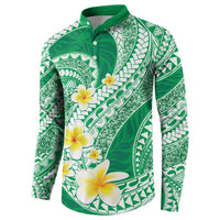 Plumeria Polynesian Green Glitter Pattern Button Sweatshirt