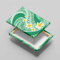 Plumeria Polynesian Green Glitter Pattern Canvas Wall Art
