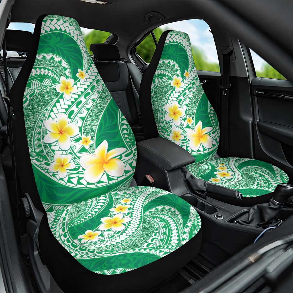Plumeria Polynesian Green Glitter Pattern Car Seat Cover LT01 One Size Green - Polynesian Pride