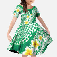 Plumeria Polynesian Green Glitter Pattern Family Matching Mermaid Dress and Hawaiian Shirt
