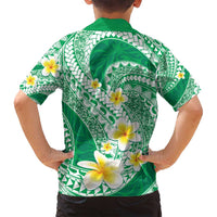Plumeria Polynesian Green Glitter Pattern Family Matching Off Shoulder Maxi Dress and Hawaiian Shirt