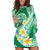 Plumeria Polynesian Green Glitter Pattern Hoodie Dress
