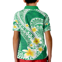 Plumeria Polynesian Green Glitter Pattern Kid Polo Shirt