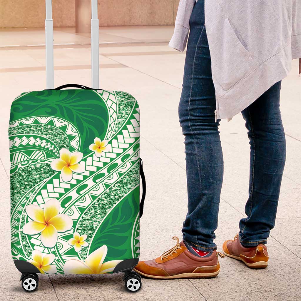 Plumeria Polynesian Green Glitter Pattern Luggage Cover LT01 Green - Polynesian Pride