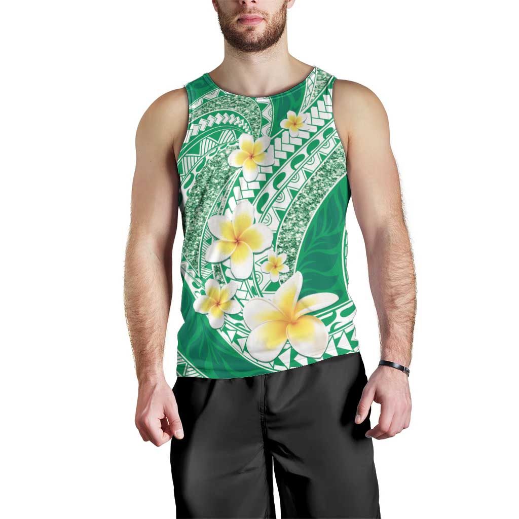 Plumeria Polynesian Green Glitter Pattern Men Tank Top