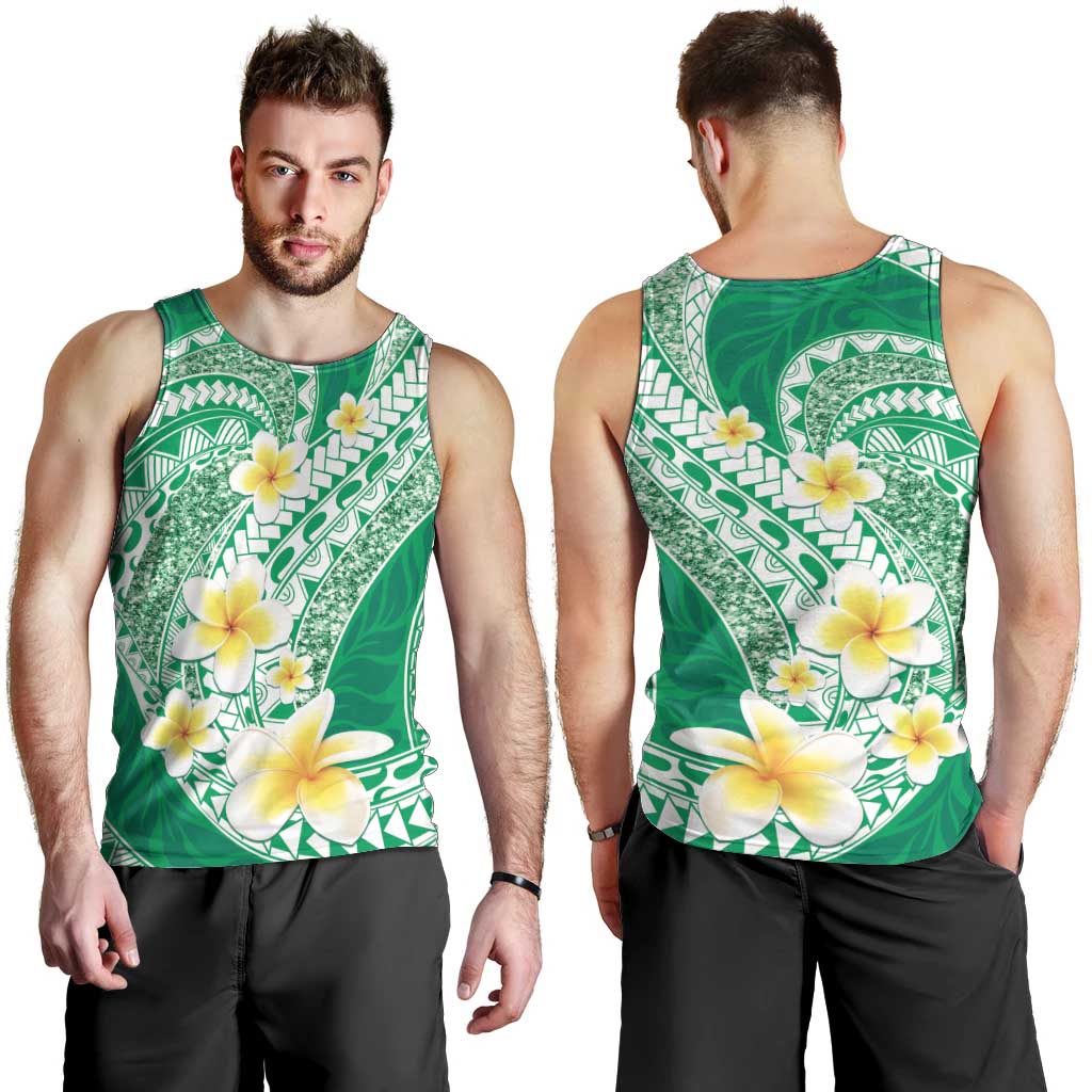 Plumeria Polynesian Green Glitter Pattern Men Tank Top