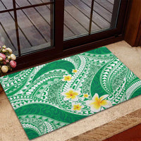 Plumeria Polynesian Green Glitter Pattern Rubber Doormat