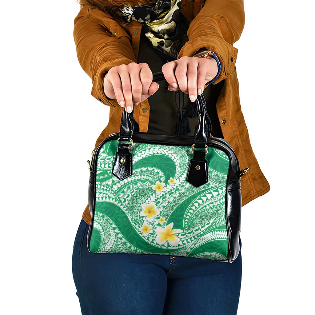 Plumeria Polynesian Green Glitter Pattern Shoulder Handbag LT01 One Size Green - Polynesian Pride