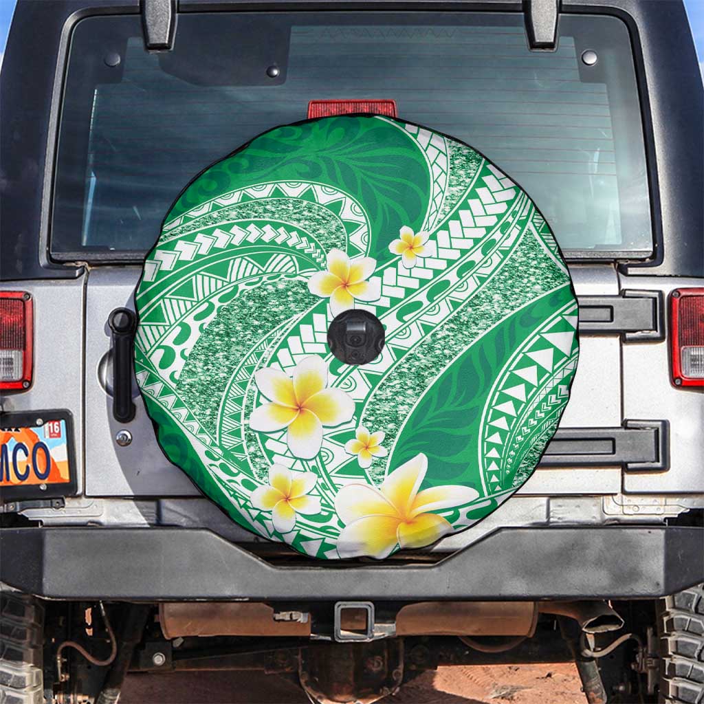 Plumeria Polynesian Green Glitter Pattern Spare Tire Cover LT01 Green - Polynesian Pride