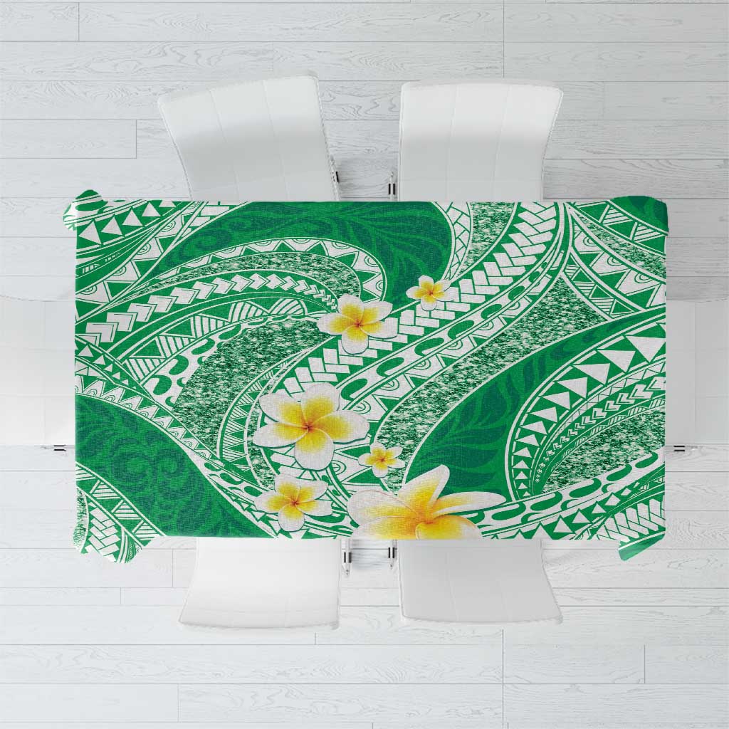 Plumeria Polynesian Green Glitter Pattern Tablecloth LT01 Green - Polynesian Pride