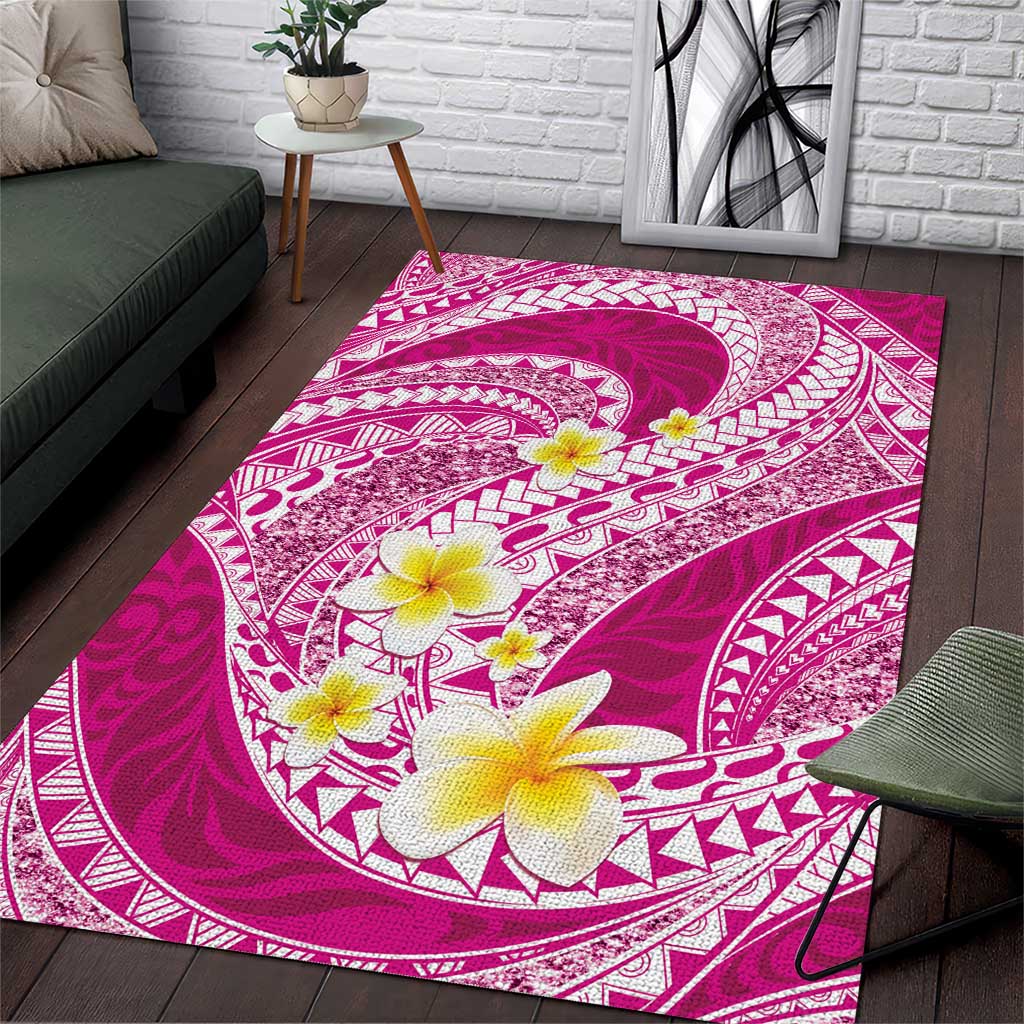 Plumeria Polynesian Pink Glitter Pattern Area Rug