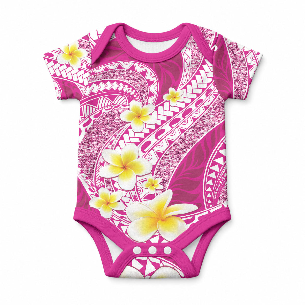 Plumeria Polynesian Pink Glitter Pattern Baby Onesie LT01 Pink - Polynesian Pride