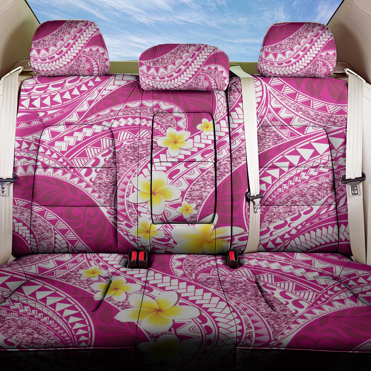 Plumeria Polynesian Pink Glitter Pattern Back Car Seat Cover LT01 One Size Pink - Polynesian Pride