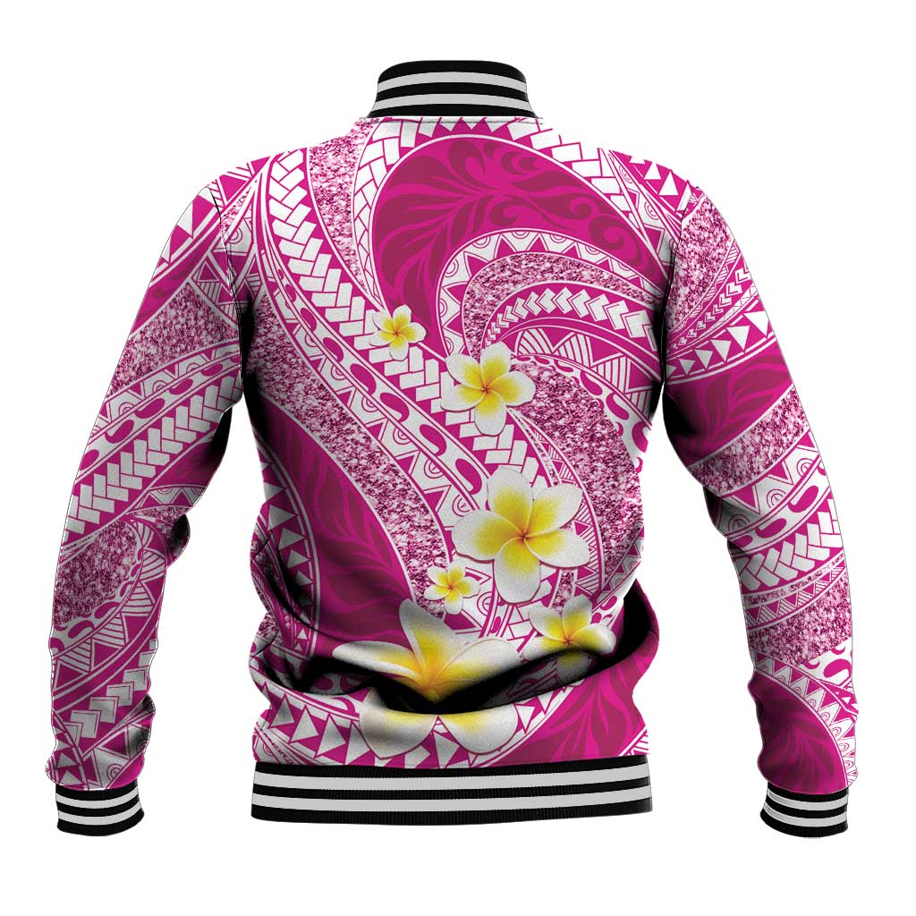 Plumeria Polynesian Pink Glitter Pattern Baseball Jacket