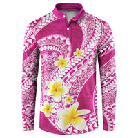 Plumeria Polynesian Pink Glitter Pattern Button Sweatshirt
