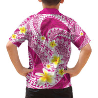 Plumeria Polynesian Pink Glitter Pattern Family Matching Off Shoulder Maxi Dress and Hawaiian Shirt