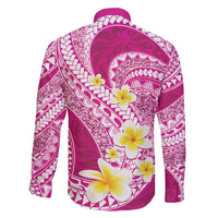 Plumeria Polynesian Pink Glitter Pattern Family Matching Off Shoulder Maxi Dress and Hawaiian Shirt