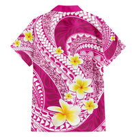 Plumeria Polynesian Pink Glitter Pattern Family Matching Off Shoulder Short Dress and Hawaiian Shirt