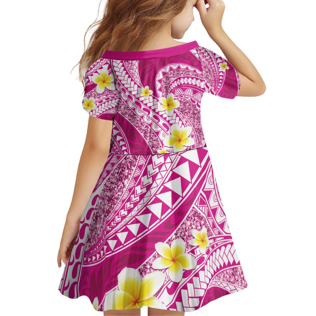 Plumeria Polynesian Pink Glitter Pattern Family Matching Puletasi and Hawaiian Shirt