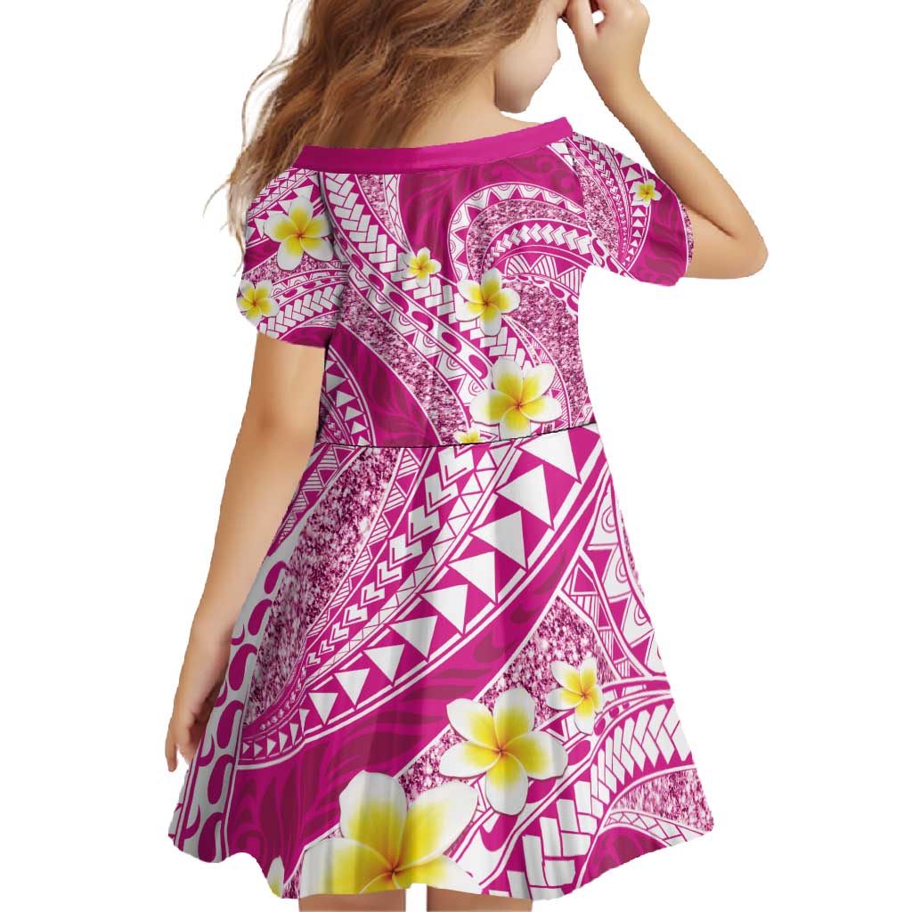 Plumeria Polynesian Pink Glitter Pattern Family Matching Tank Maxi Dress and Hawaiian Shirt