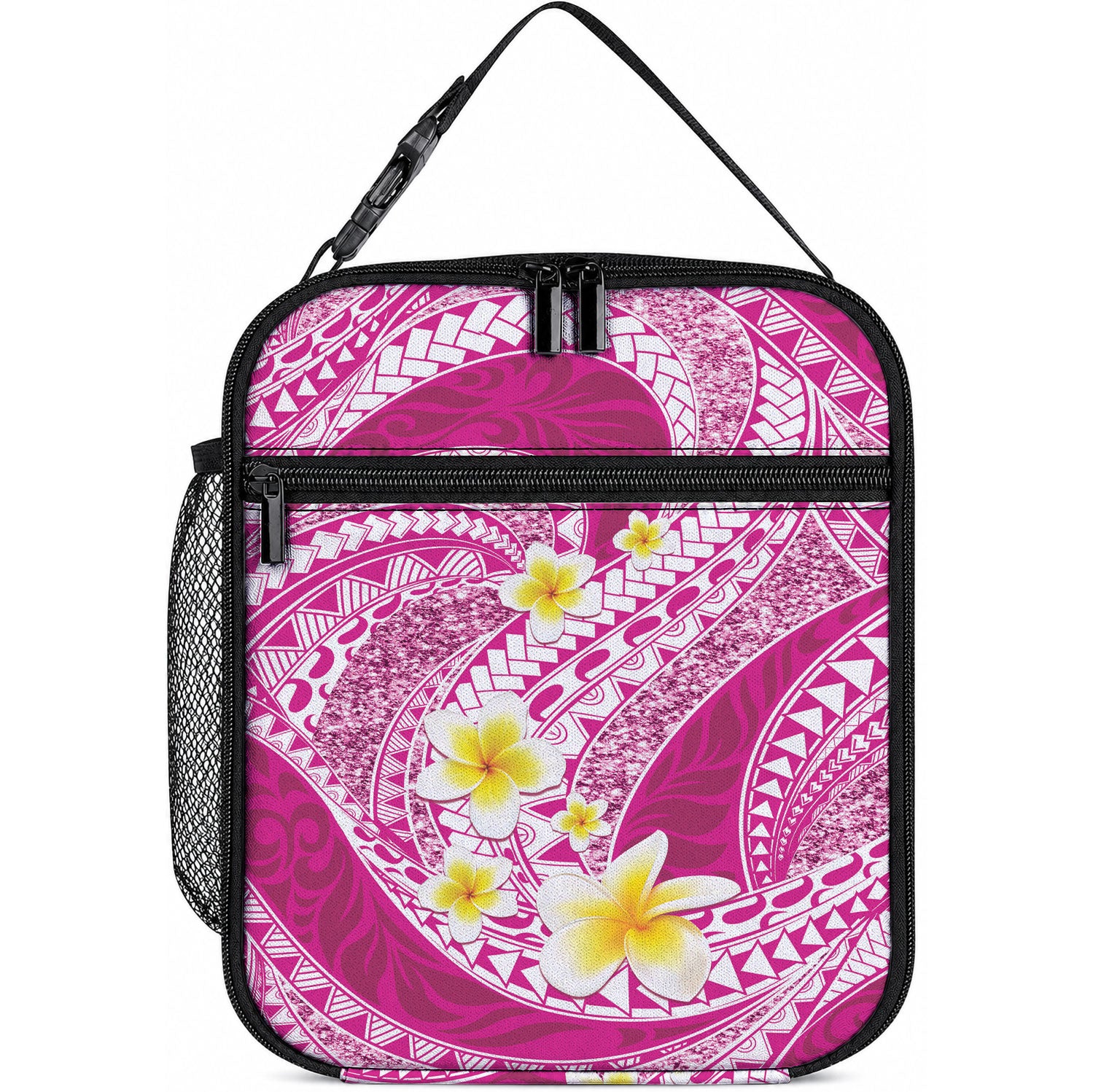 Plumeria Polynesian Pink Glitter Pattern Lunch Bag LT01 10.2 × 8.3 × 4.3 inch Pink - Polynesian Pride