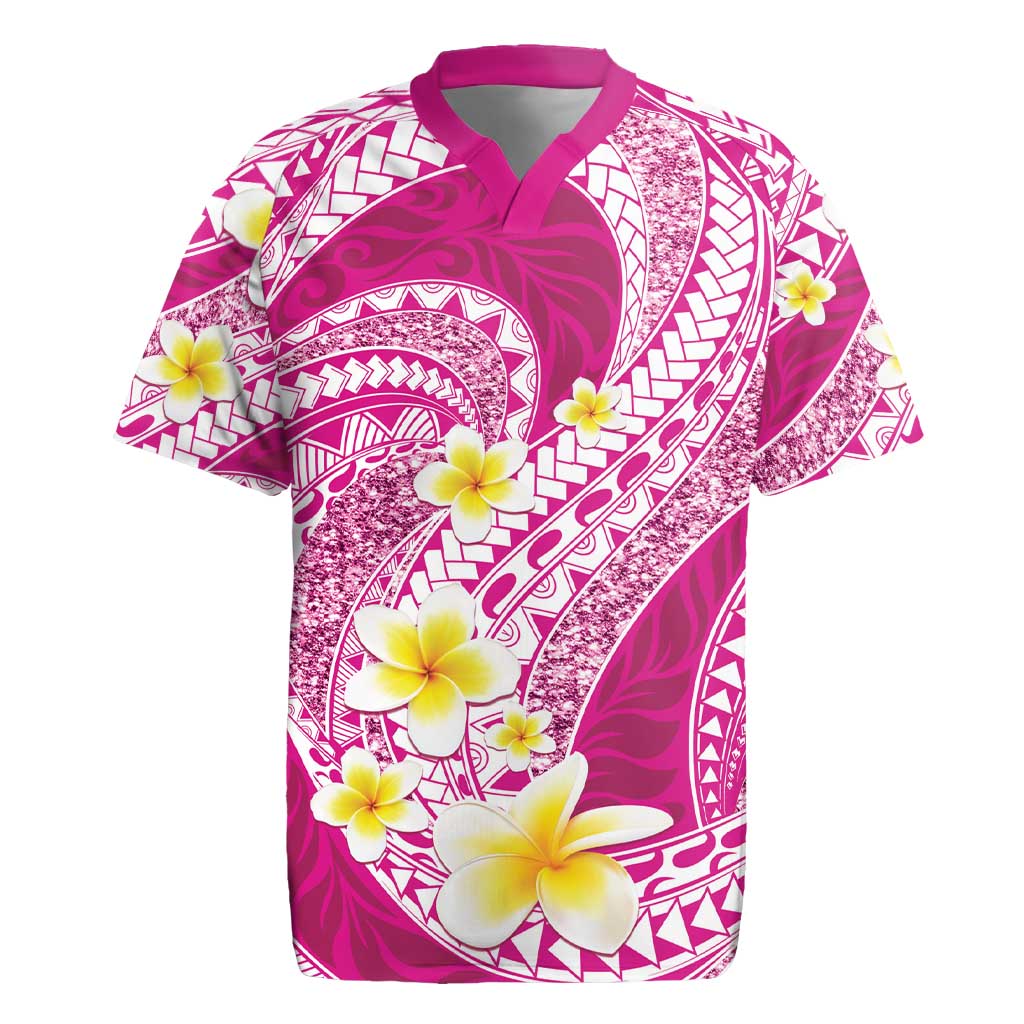 Plumeria Polynesian Pink Glitter Pattern Rugby Jersey LT01 Pink - Polynesian Pride