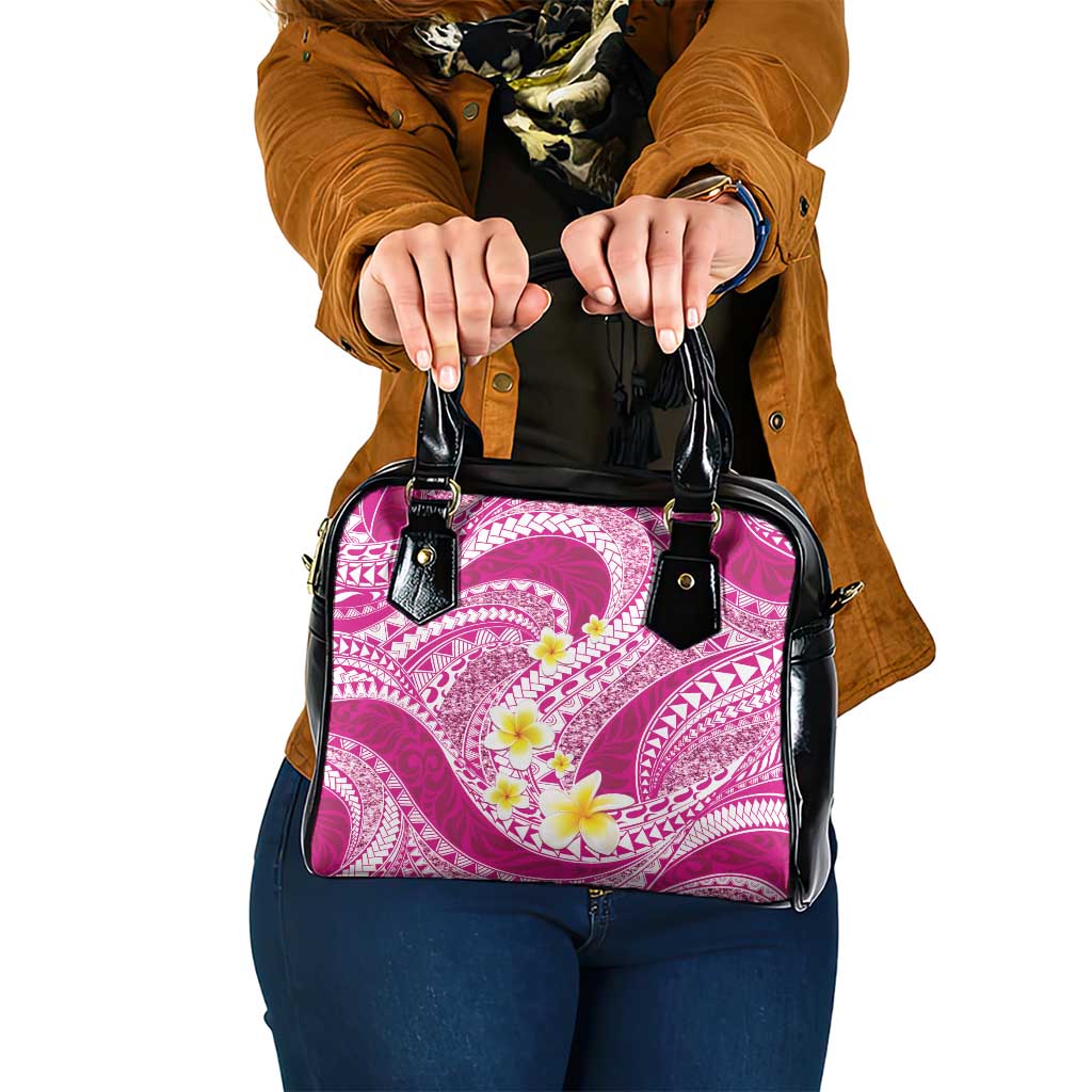 Plumeria Polynesian Pink Glitter Pattern Shoulder Handbag LT01 One Size Pink - Polynesian Pride