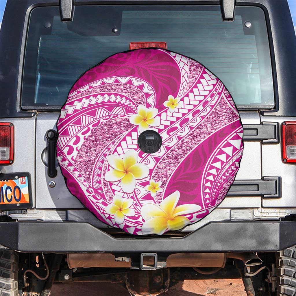 Plumeria Polynesian Pink Glitter Pattern Spare Tire Cover LT01 Pink - Polynesian Pride