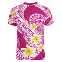 Plumeria Polynesian Pink Glitter Pattern Women V-Neck T-Shirt