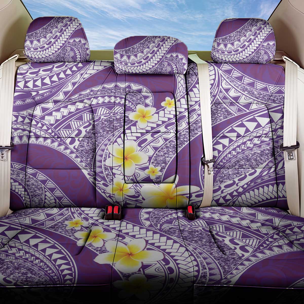 Plumeria Polynesian Purple Glitter Pattern Back Car Seat Cover LT01 One Size Purple - Polynesian Pride