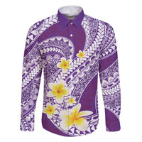 Plumeria Polynesian Purple Glitter Pattern Family Matching Mermaid Dress and Hawaiian Shirt
