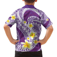 Plumeria Polynesian Purple Glitter Pattern Family Matching Short Sleeve Bodycon Dress and Hawaiian Shirt