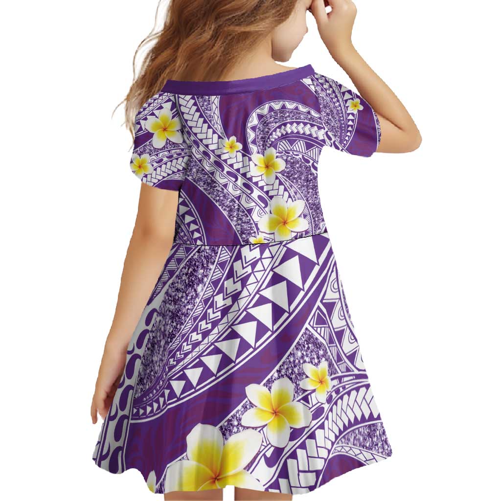 Plumeria Polynesian Purple Glitter Pattern Family Matching Tank Maxi Dress and Hawaiian Shirt