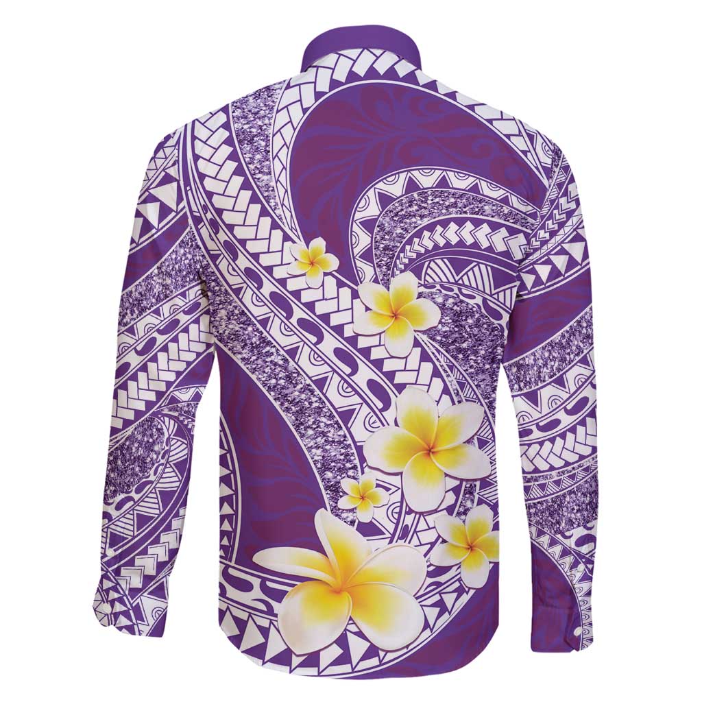 Plumeria Polynesian Purple Glitter Pattern Family Matching Tank Maxi Dress and Hawaiian Shirt