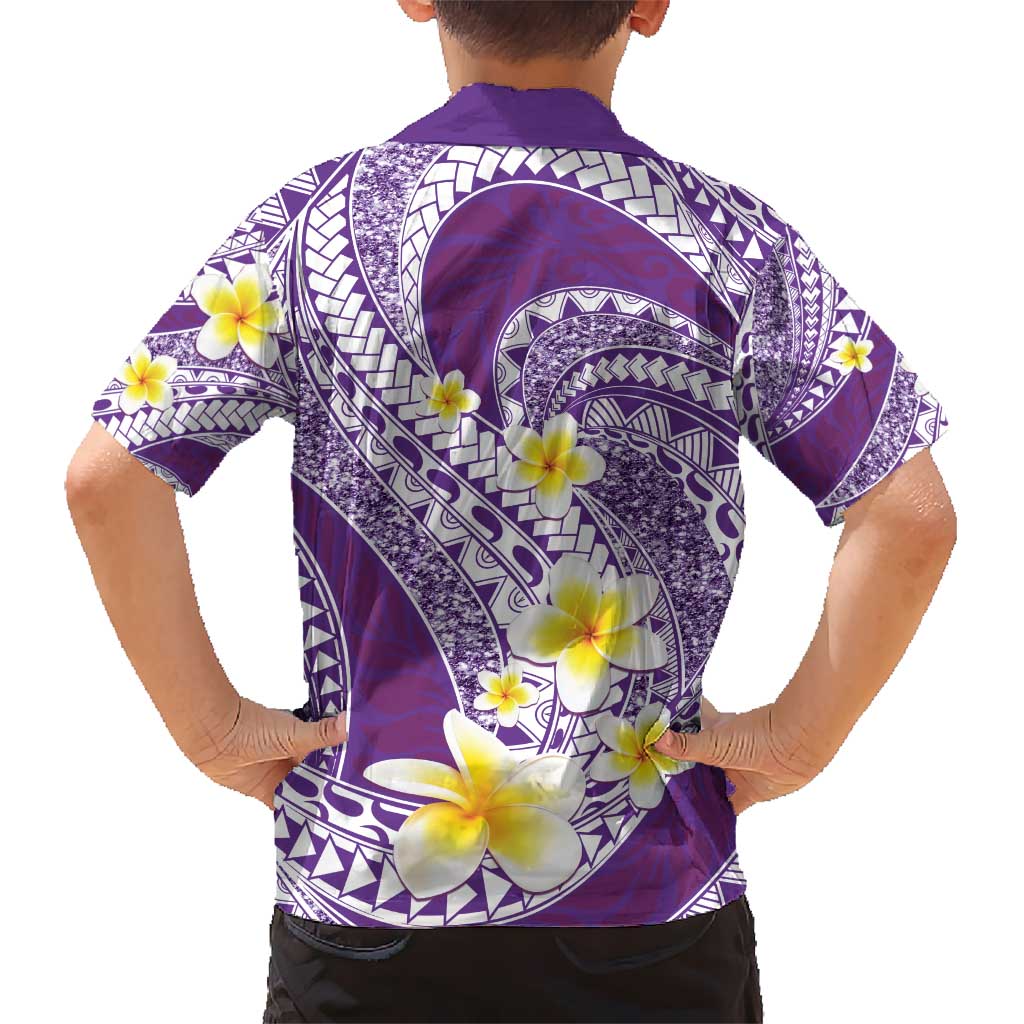Plumeria Polynesian Purple Glitter Pattern Hawaiian Shirt